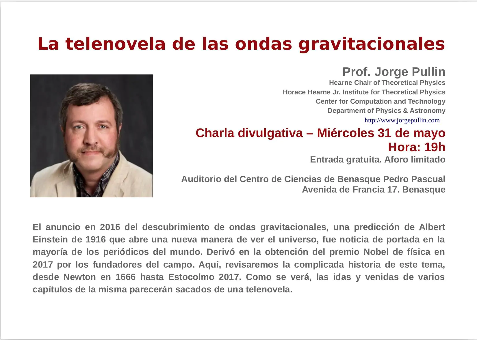 Charla La telenovela de las ondas gravitacionales | enBenas.com